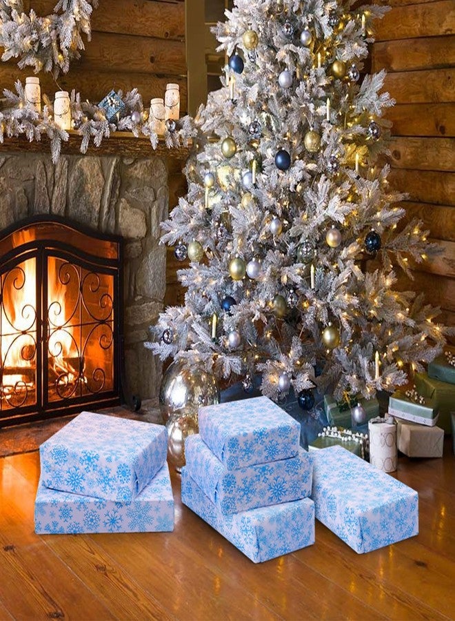 وولاين ورق تغليف هدايا عيد الميلاد الشتوي من والين، 60 ورقة، ورق تغليف أزرق بنقشة ندفة الثلج، مناسب لأعياد الميلاد وحفلات استقبال المولود الجديد والحرف اليدوية، مقاس 20 × 28 بوصة - Image 5